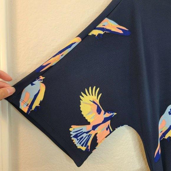 Deletta Top Women XS Petite Navy Bird Novelty Print Knit Dolman Sleeve Tie Waist - Picture 4 of 12